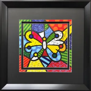 Romero Britto Garden Butterfly BLACK NEW CUSTOM FRAMED Matted Art Print 17.75" x 17.75"
