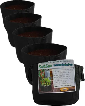 RootEase 5-Pack Garden Planting Aeration Fabric Pot, Heavy Duty Durable Fabric Grow Bag / Planter, Raised Bed Gardening, Best Air Pruning Root Treatment Eco-Friendly Grow Bags with Handles
