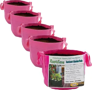 RootEase 5-Pack Garden Planting Fabric Pot, Heavy Duty Durable Grow Bags/Planter, Raised Bed Gardening, Best Eco-Friendly Grow Bags with Sturdy Handles (3 Gallon, Pink)