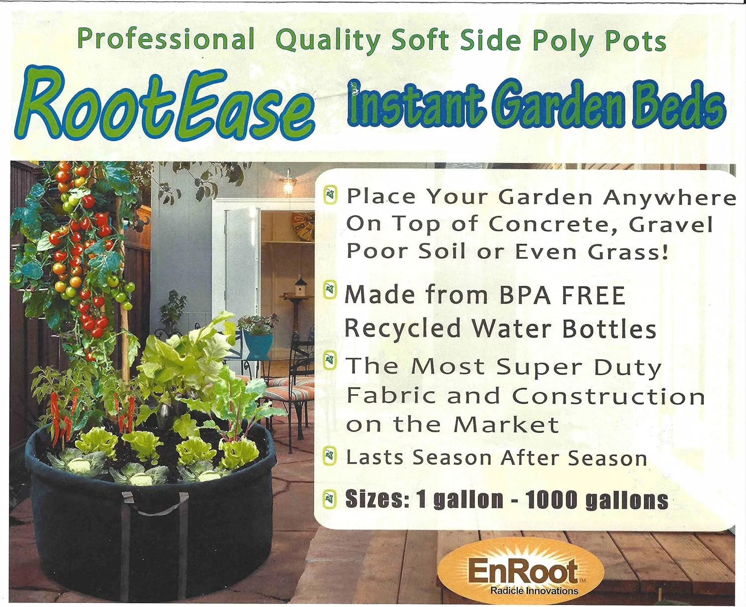 RootEase 5-Pack Garden Planting Fabric Pot, Heavy Duty Durable Grow Bags/Planter, Raised Bed Gardening, Eco-Friendly Grow Bags with Handles (5 Gallon, Green)