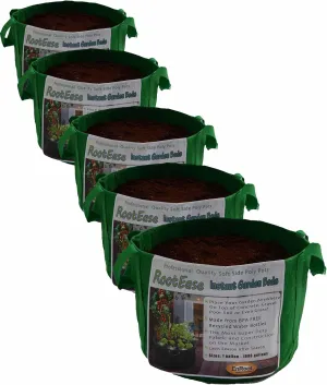 RootEase 5-Pack Garden Planting Fabric Pot, Heavy Duty Durable Grow Bags/Planter, Raised Bed Gardening, Eco-Friendly Grow Bags with Handles (5 Gallon, Green)