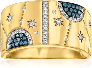 Ross-Simons 0.20 ct. t.w. Blue and White Diamond Celestial Ring in 18kt Gold Over Sterling