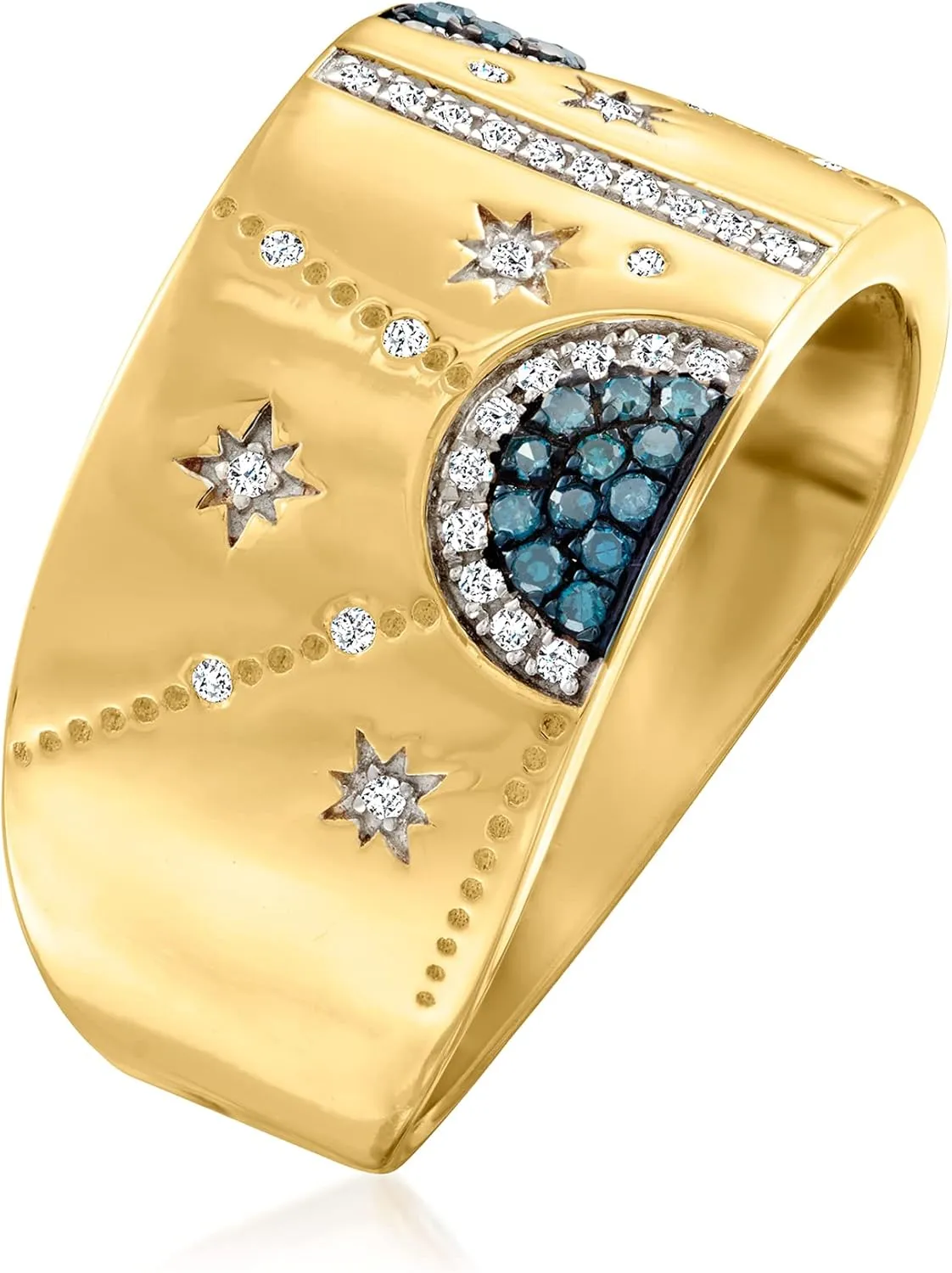 Ross-Simons 0.20 ct. t.w. Blue and White Diamond Celestial Ring in 18kt Gold Over Sterling