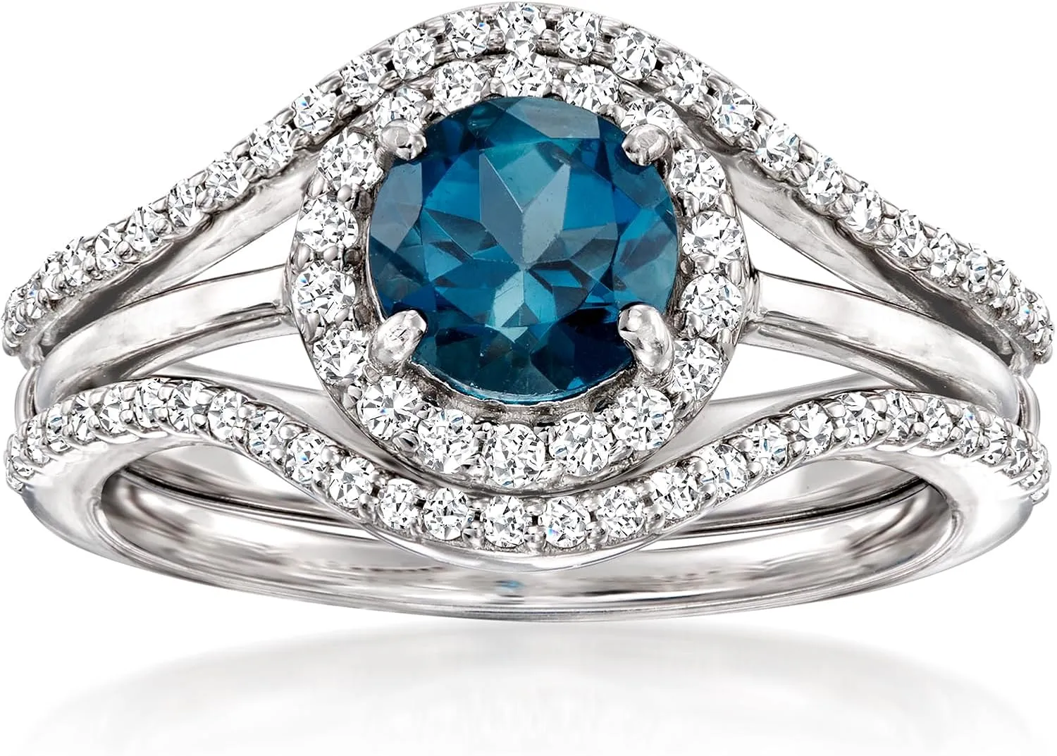 Ross-Simons 1.10 Carat London Blue Topaz and .50 ct. t.w. White Topaz Jewelry Set: Ring and Ring Guard in Sterling Silver