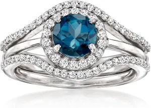 Ross-Simons 1.10 Carat London Blue Topaz and .50 ct. t.w. White Topaz Jewelry Set: Ring and Ring Guard in Sterling Silver