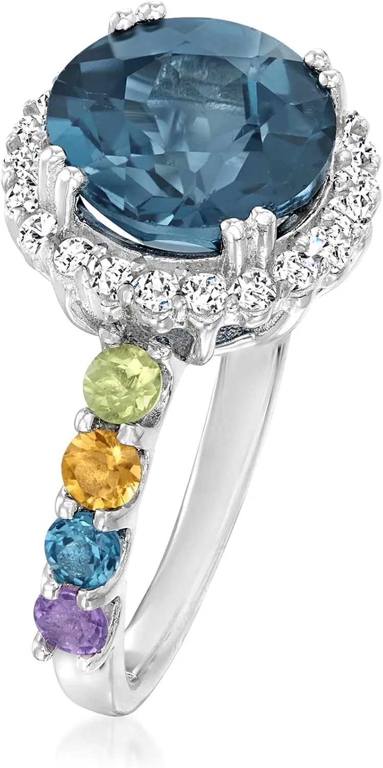 Ross-Simons 4.20 Carat London Blue Topaz and 1.00 ct. t.w. Multi-Gemstone Ring in Sterling Silver