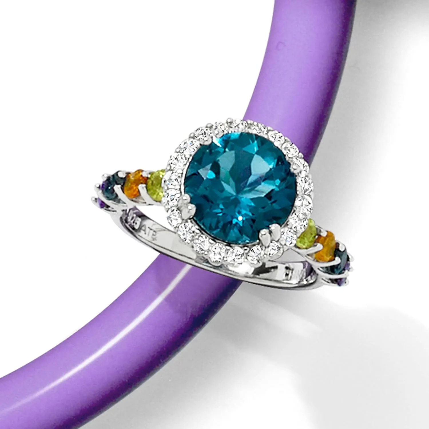Ross-Simons 4.20 Carat London Blue Topaz and 1.00 ct. t.w. Multi-Gemstone Ring in Sterling Silver