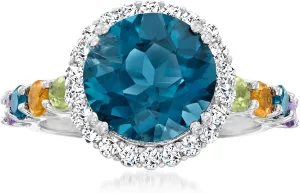 Ross-Simons 4.20 Carat London Blue Topaz and 1.00 ct. t.w. Multi-Gemstone Ring in Sterling Silver