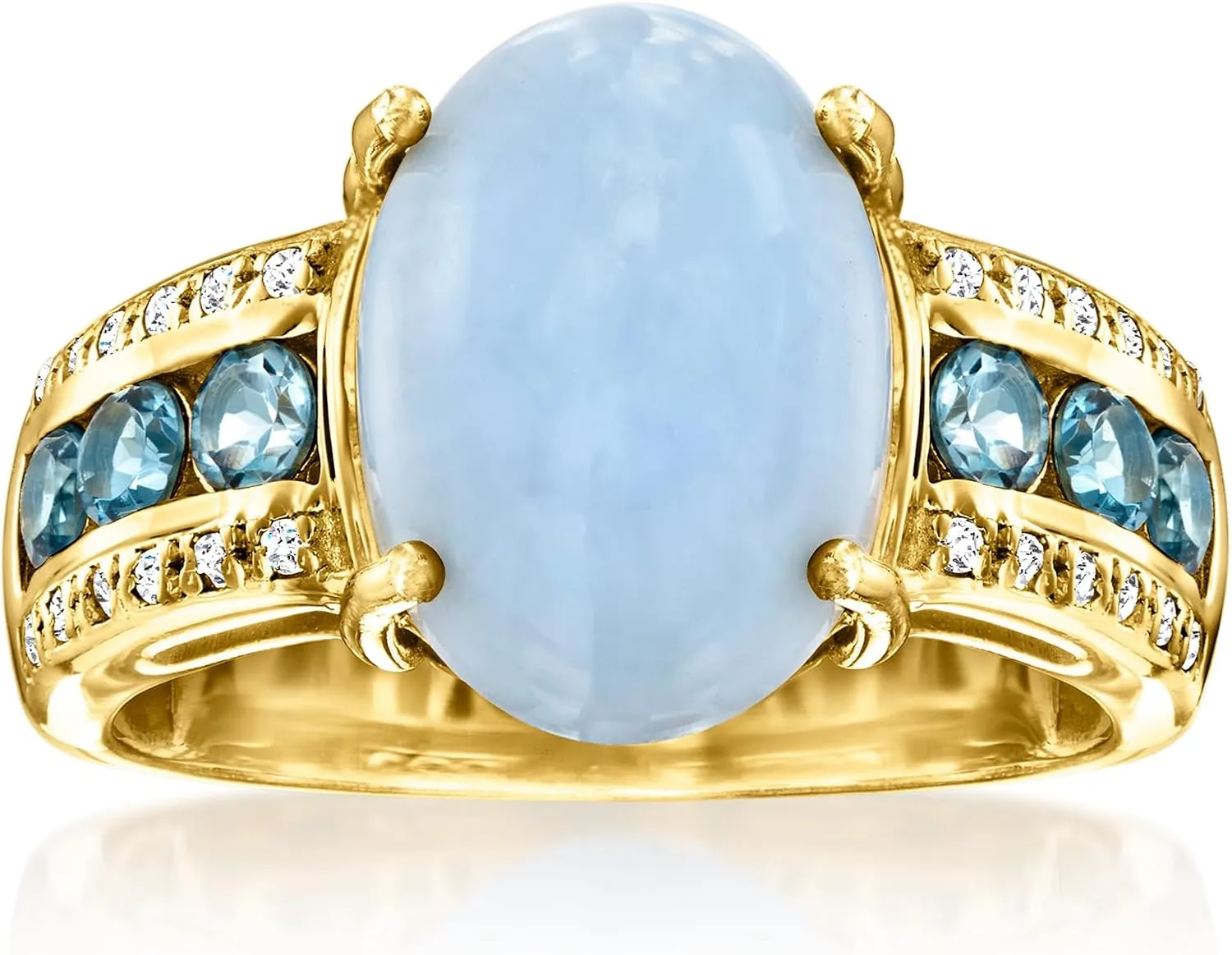 Ross-Simons Blue Opal Ring With .90 ct. t.w. London Blue and White Topaz in 18kt Gold Over Sterling