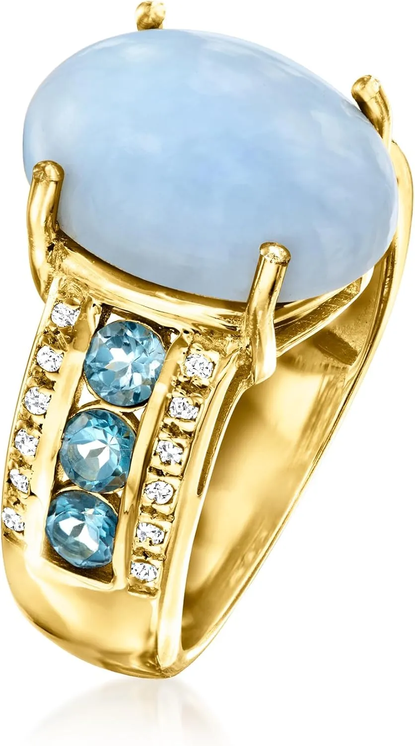 Ross-Simons Blue Opal Ring With .90 ct. t.w. London Blue and White Topaz in 18kt Gold Over Sterling