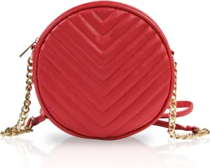 Round Crossbody Bag for Women,PU Leather Shoulder Bag with Metal Chain Strap, Cellphone Purses with Zipper