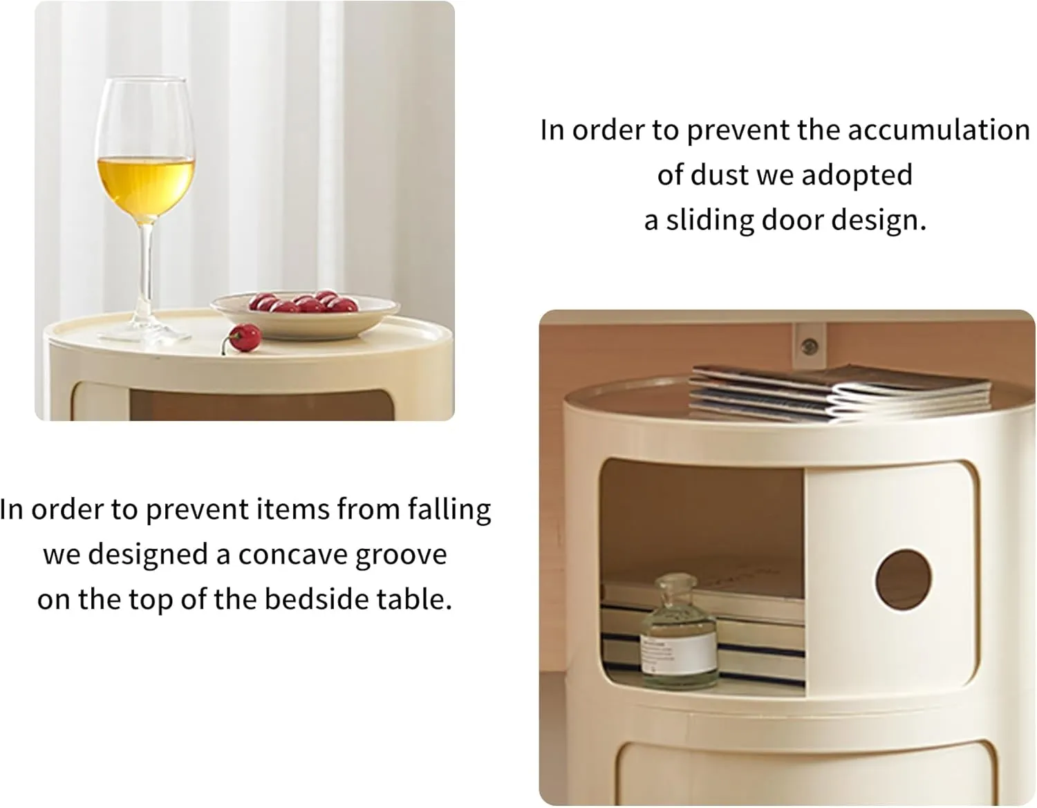 Round Nightstand with Storage, Modern Style Side Table, Small Cupboard Cabinet with 3 Drawers for Living Room, Bedroom, Bathroom,Narrow Space (Beige)