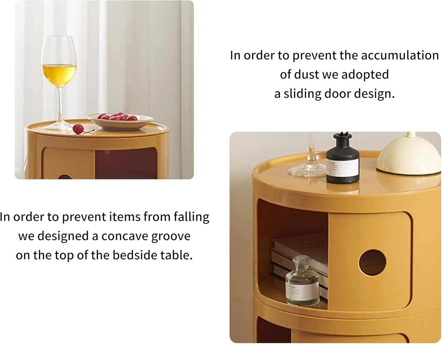 Round Nightstand with Storage, Modern Style Side Table, Small Cupboard Cabinet with 3 Drawers for Living Room, Bedroom, Bathroom,Narrow Space (Ginger)