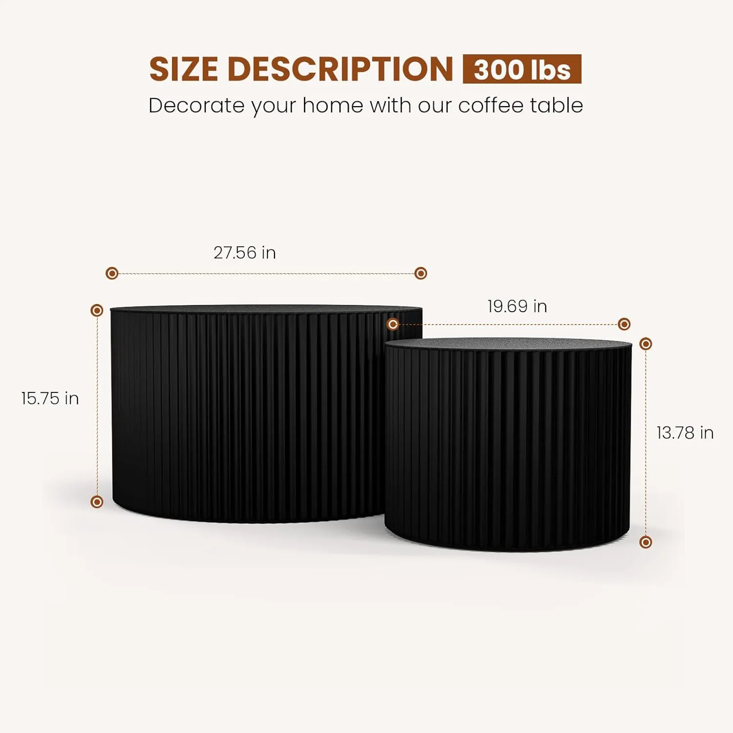Round Wood Coffee Table Set of 2 Modern Circle Nesting Coffee Table Handcrafted Drum Nesting Table Nesting Coffee Tables for Living Room for Small Space (Black (D27.56 D19.69 inch))