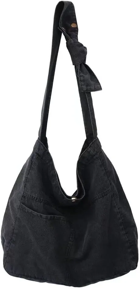 ROUROU Denim Shoulder Bag for Women Hobo Tote Bag Crossbody Bag Large Capacity Handbag Casual Purse