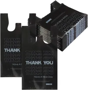 ROYALNA 200ct Black/White Thank you (12" x 6.5" x 21") plastic T shirt Grocery shopping bags Reusable and Disposable for Restaurants, Convenience Stores, Food, Supermarket (Black/White Thank you, 200)