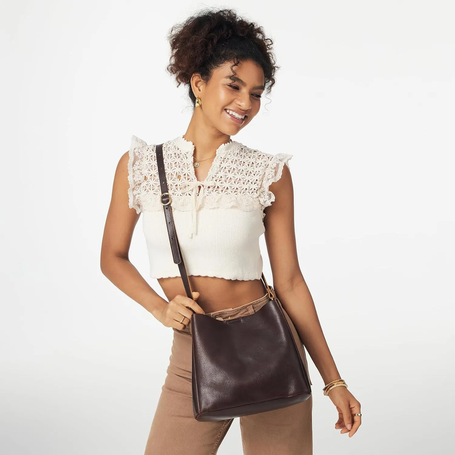 S-ZONE Full Grain Leather Crossbody Bags for Women Shoulder Bag Butterfly Bucket Purses