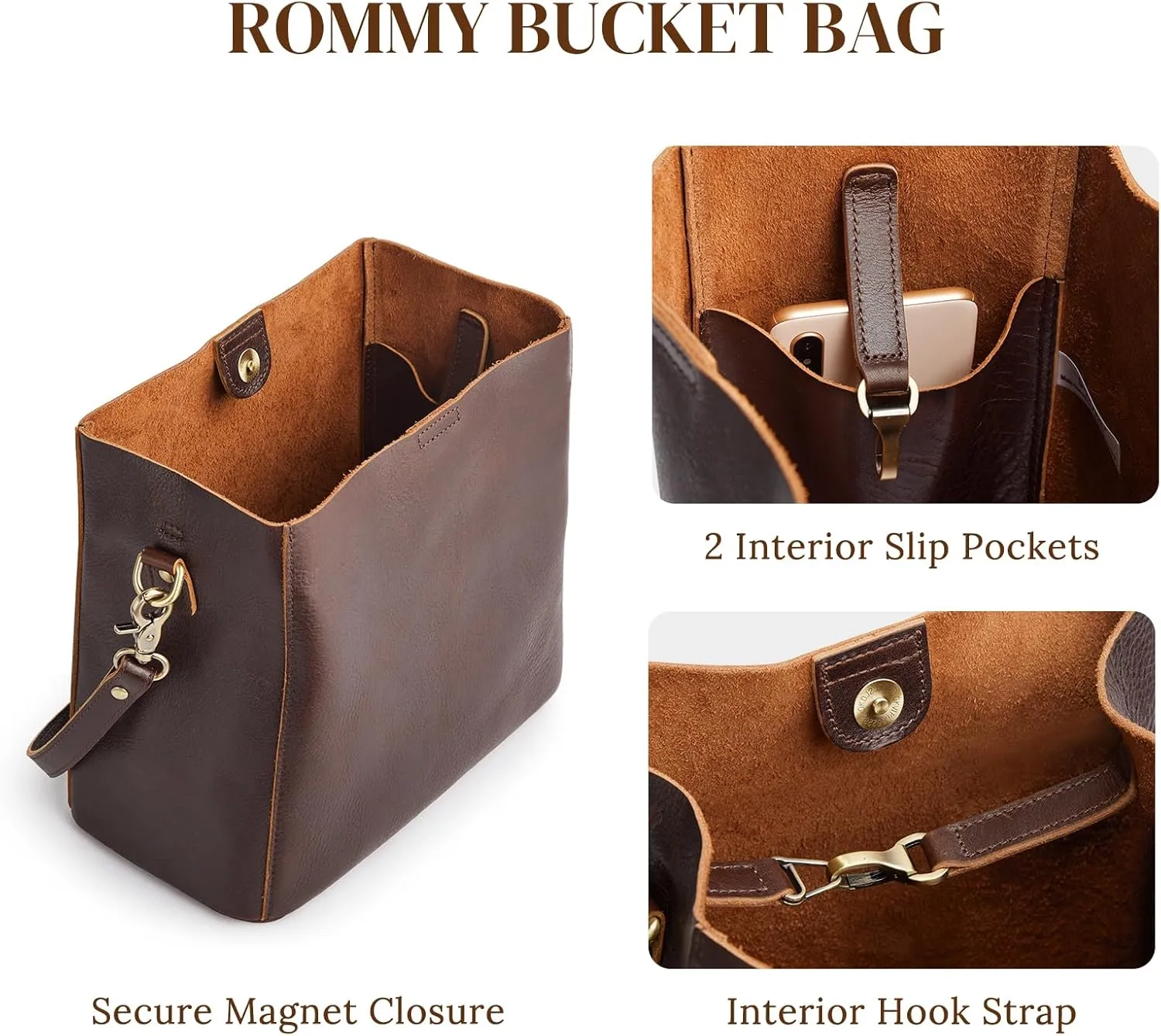 S-ZONE Full Grain Leather Crossbody Bags for Women Shoulder Bag Butterfly Bucket Purses