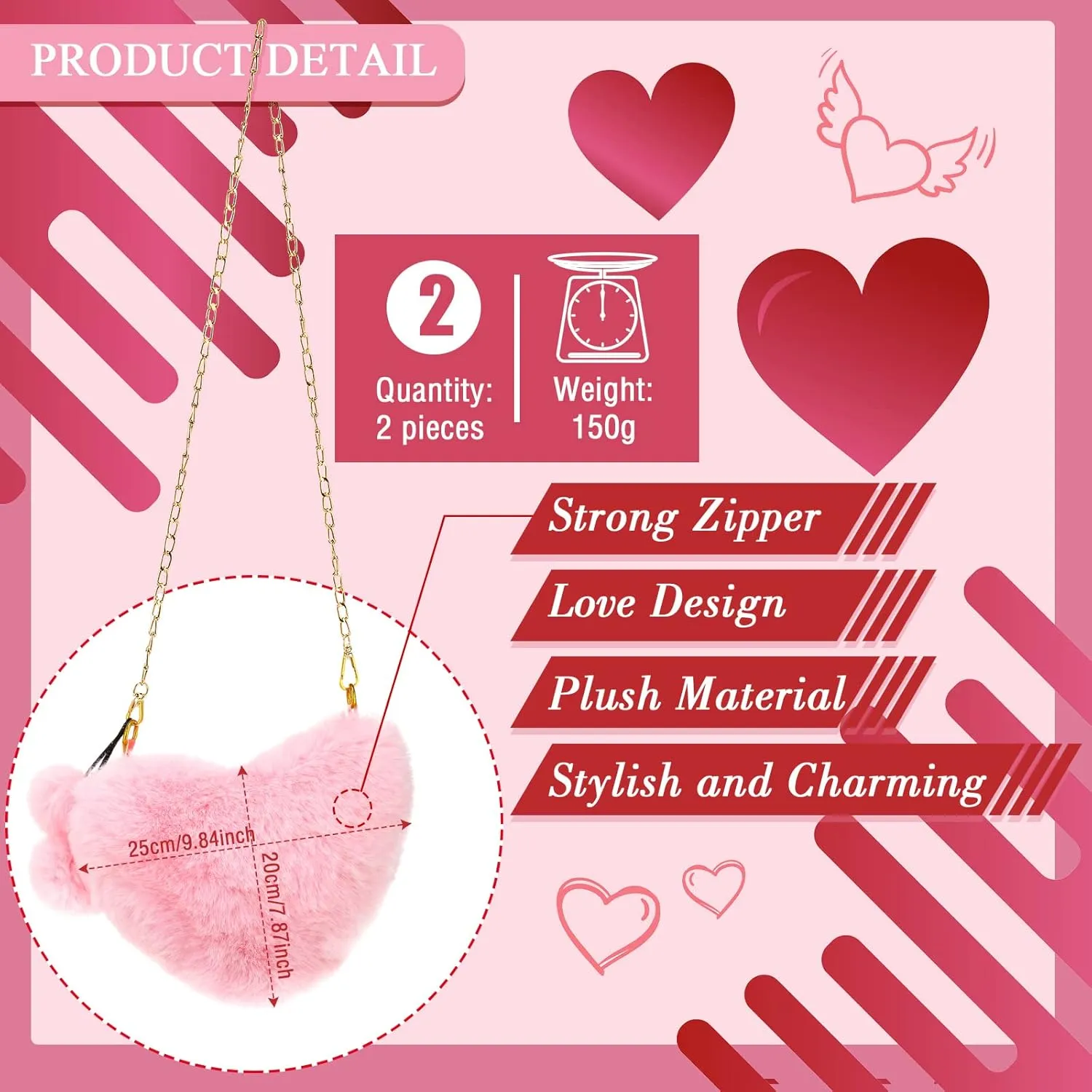 Saintrygo 2 Pcs Valentines Day Furry Purse Heart Shaped Purse Women Soft Fluffy Faux Fur Handbag Gift for Christmas(White, Pink)
