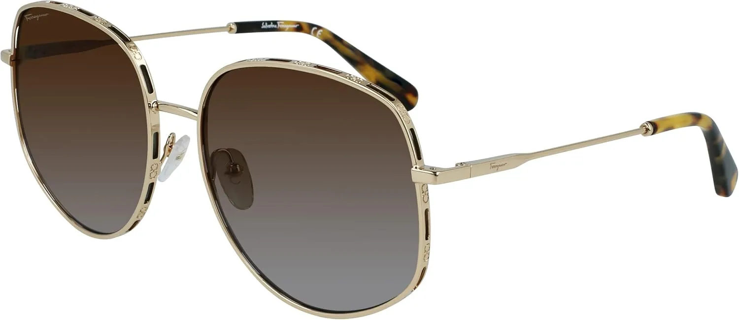 Salvatore Ferragamo SF 277S 741 Gold/Tortoise Metal Round Sunglasses Brown Gradient Lens