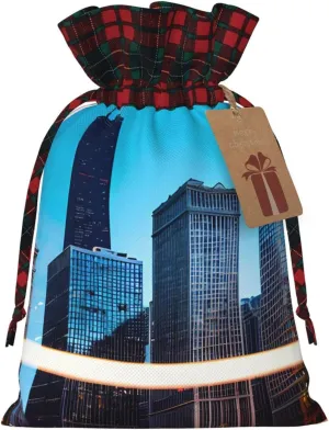 SamLng Chicago Reflect Christmas Gift Bag - Holiday Drawstring Party Favor, Goody Wrapping, Perfect for Birthdays, Anniversaries