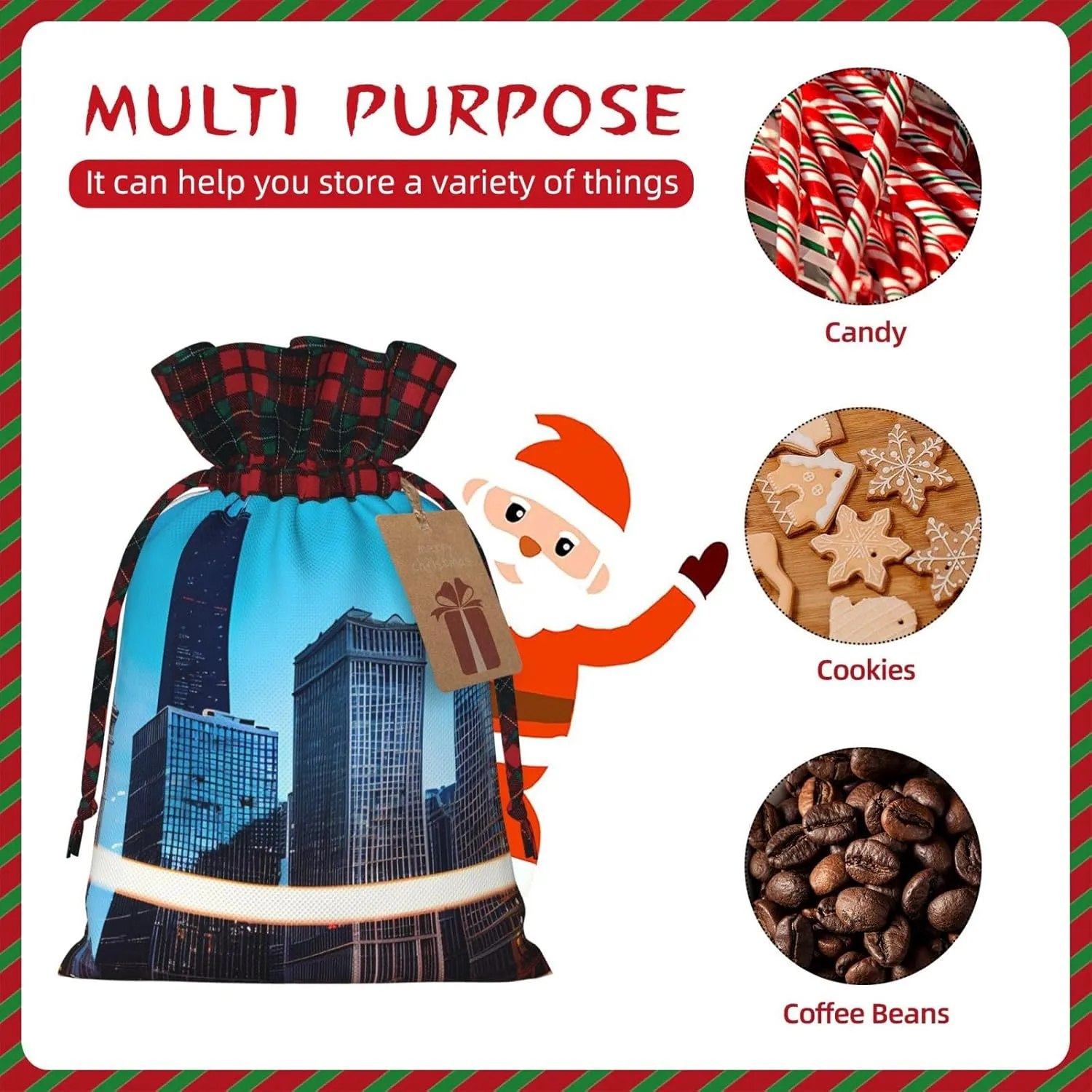 SamLng Chicago Reflect Christmas Gift Bag - Holiday Drawstring Party Favor, Goody Wrapping, Perfect for Birthdays, Anniversaries
