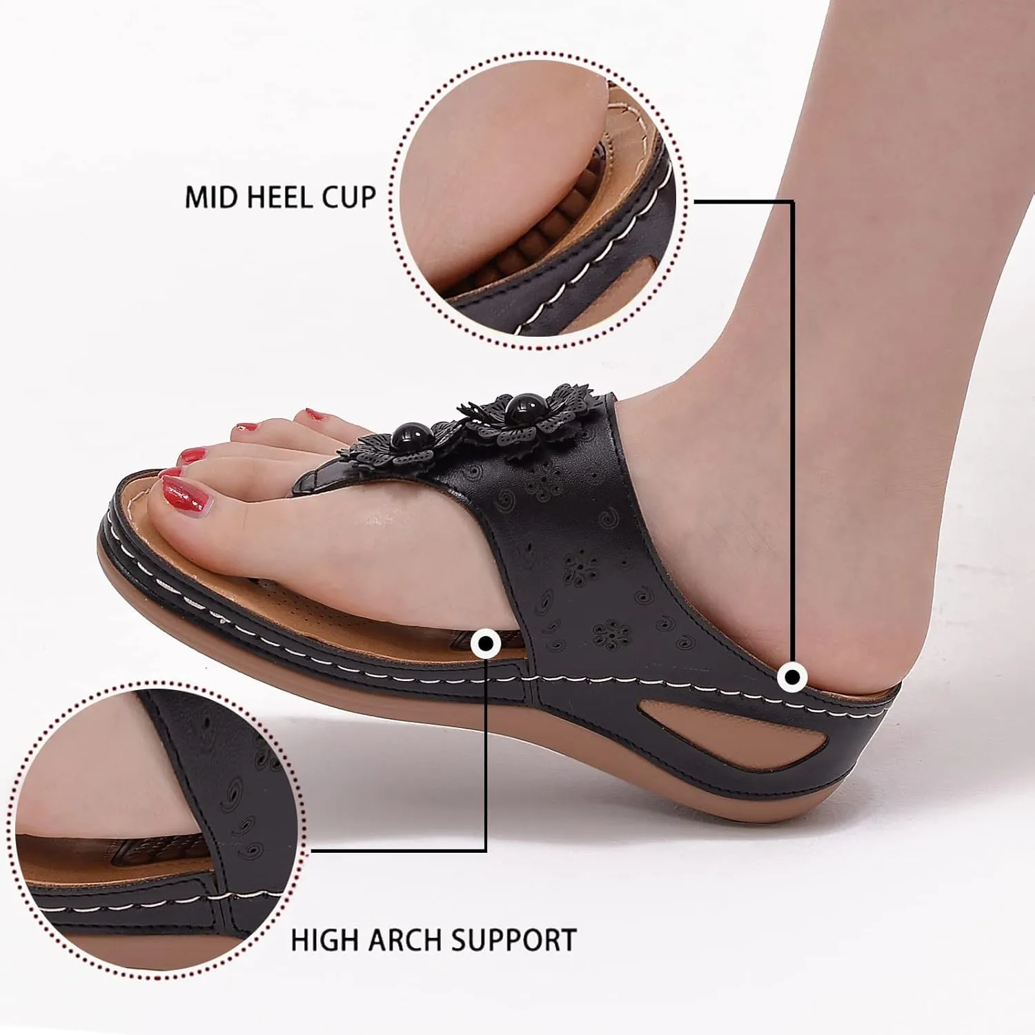 Sandals for Women Wedge Shoes Summer Casual Dressy Orthopedic Flip Flops Comfortable Non Slip Platform Footwear Lightweight Summer Beach Shoes Slip On Indoor Outdoor