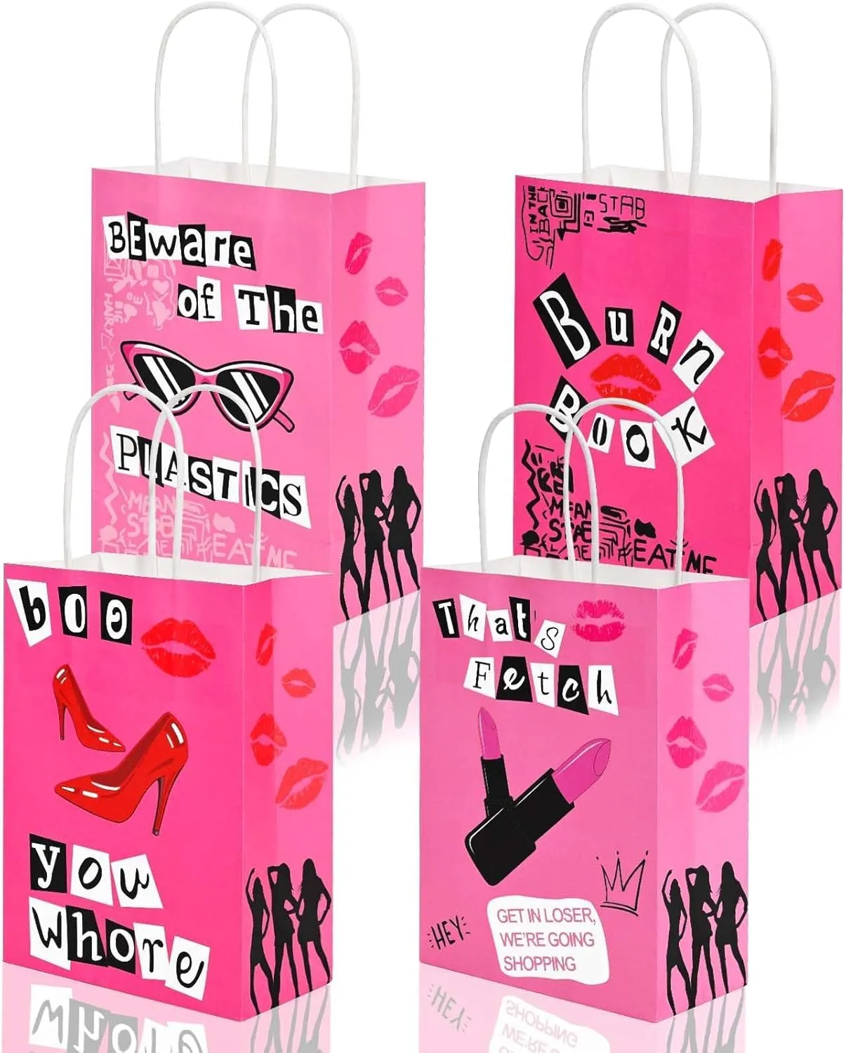 Sanixin 16Pcs Pink Gift Bags Burn Book Hot Pik Lips Candy Snacks Party Favors Bags for Birthday Bridal Shower Bachelorette Party Decorations