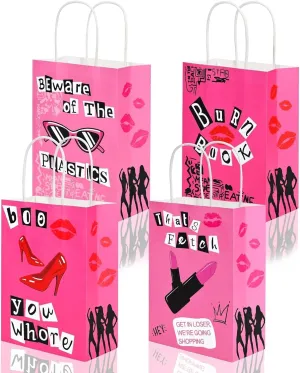 Sanixin 16Pcs Pink Gift Bags Burn Book Hot Pik Lips Candy Snacks Party Favors Bags for Birthday Bridal Shower Bachelorette Party Decorations