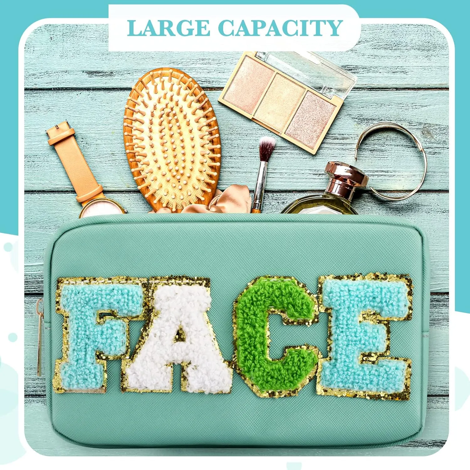 Sanwuta 4 Pcs Hair Face Skin Travel Bag Set Preppy Makeup Pouch PU Leather Skincare Bag Waterproof Cosmetic Organizer Birthday Christmas Gifts(Blue, Mint Green, Green, Malachite Green,Fresh Style)
