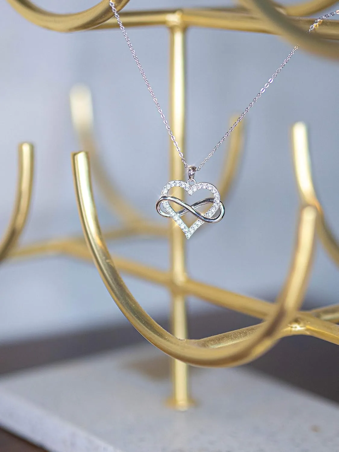 Sash & Soph Infinity Heart Necklace for Women. 925 Sterling Silver Heart Necklace for Girlfriend, Love Heart Pendant on 18" Chain with 2" Extender (Rose Gold or Gold Plated)