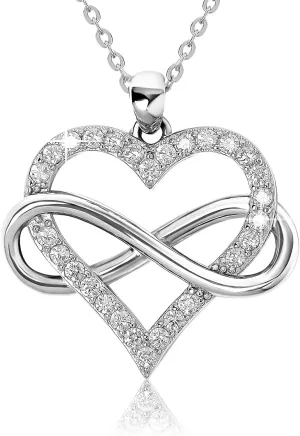 Sash & Soph Infinity Heart Necklace for Women. 925 Sterling Silver Heart Necklace for Girlfriend, Love Heart Pendant on 18" Chain with 2" Extender (Rose Gold or Gold Plated)