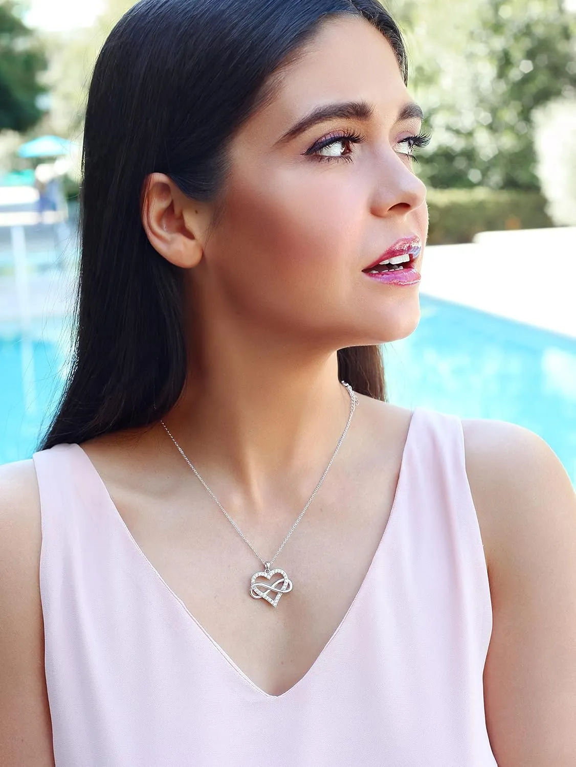 Sash & Soph Infinity Heart Necklace for Women. 925 Sterling Silver Heart Necklace for Girlfriend, Love Heart Pendant on 18" Chain with 2" Extender (Rose Gold or Gold Plated)
