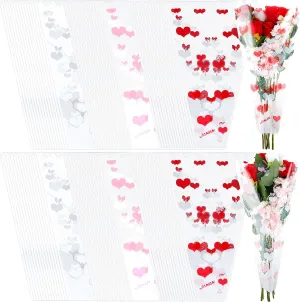 Sayglossy 300 Pcs Flower Wrapping Bags Mother's Day Plastic Floral Packing Sleeves Bouquet Bags for Graduation Mother's Day Wedding Birthday Anniversary, 3.5 x 11 x 17.7 Inch(Pink, White, Red)