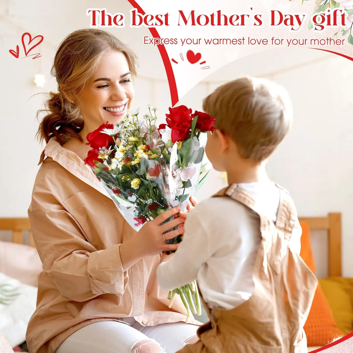Sayglossy 300 Pcs Flower Wrapping Bags Mother's Day Plastic Floral Packing Sleeves Bouquet Bags for Graduation Mother's Day Wedding Birthday Anniversary, 3.5 x 11 x 17.7 Inch(Pink, White, Red)