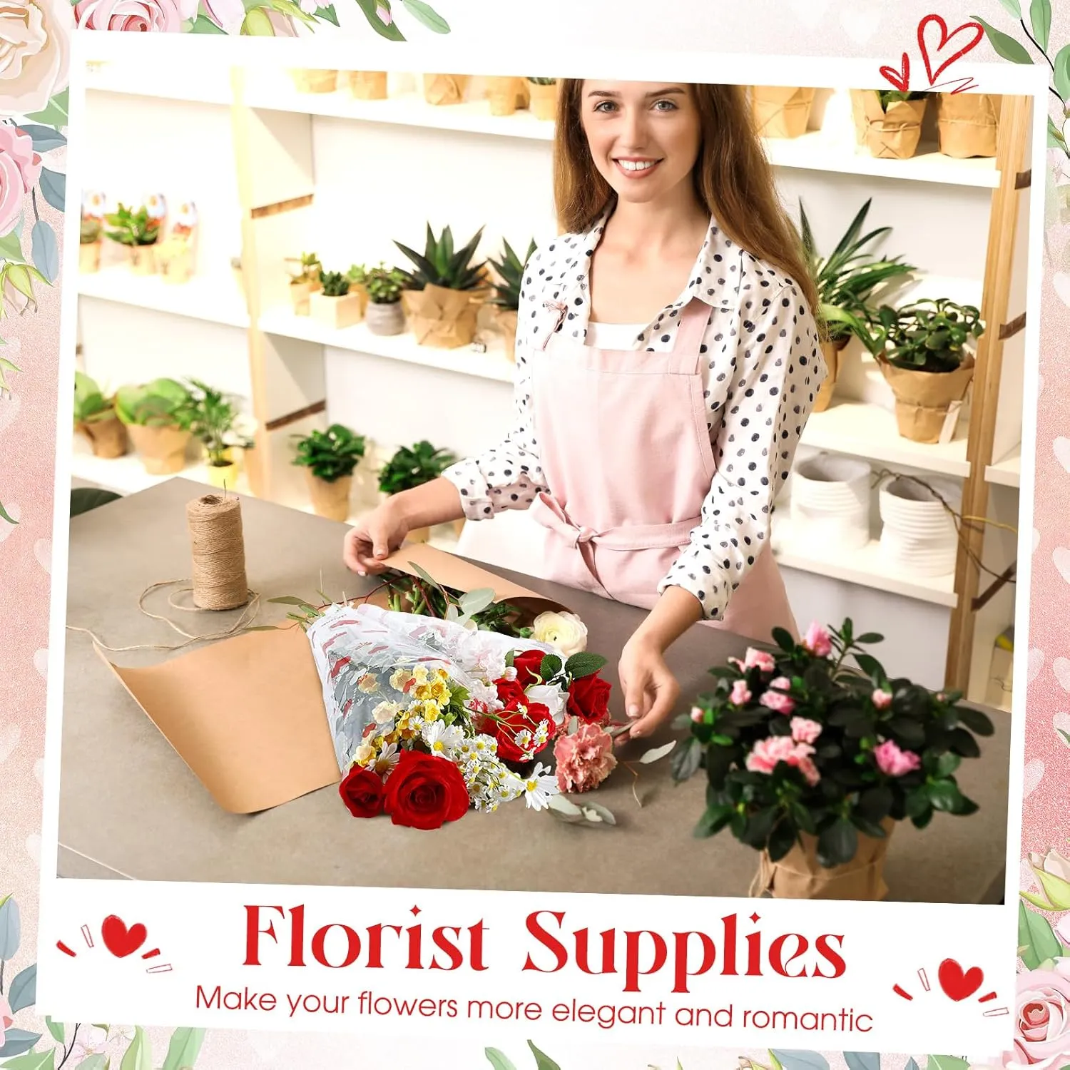 Sayglossy 300 Pcs Flower Wrapping Bags Mother's Day Plastic Floral Packing Sleeves Bouquet Bags for Graduation Mother's Day Wedding Birthday Anniversary, 3.5 x 11 x 17.7 Inch(Pink, White, Red)
