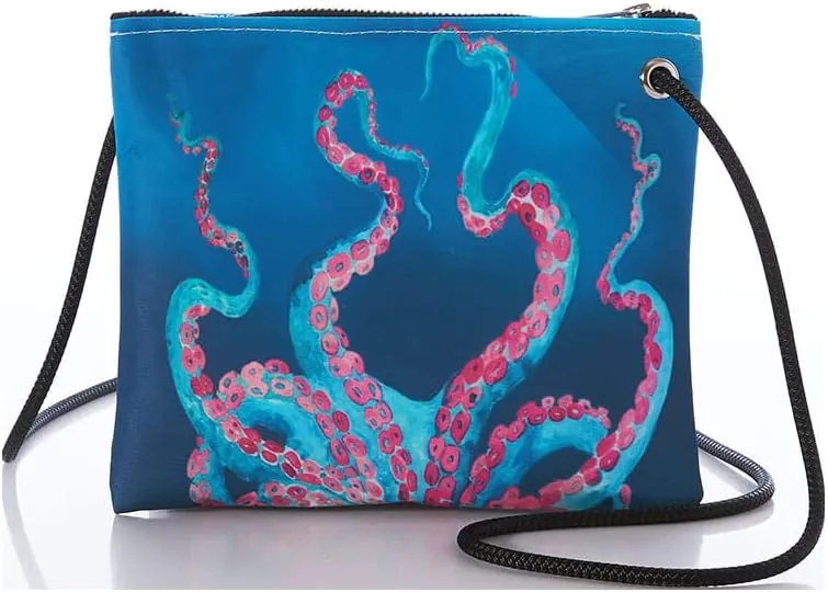 Sea Bags Recycled Sail Cloth Multicolor Octopus Slim Crossbody Bag Crossbody Bags for Women Travel Purse