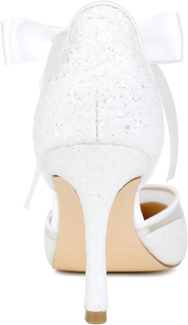 Sequin Glitter Wedding Shoes for Bride Closed Toe Bridal Shoes Wedding Heels Women Party Shoes