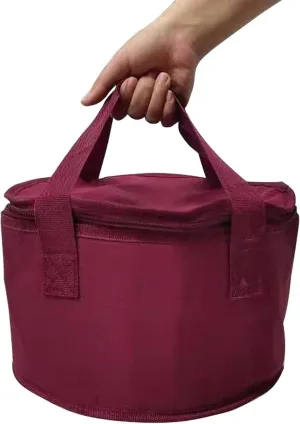 Set of 2 Polyester Fabric Round Thermal Casserole Carrier,Reusable Insulated Lunch Cooler Bag,Pie Carrier for Potluck,Picnics,Collapsible Cooler for Hot/Cold Food,11X7 inch (Red Color)
