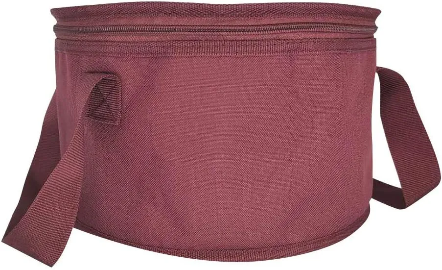 Set of 2 Polyester Fabric Round Thermal Casserole Carrier,Reusable Insulated Lunch Cooler Bag,Pie Carrier for Potluck,Picnics,Collapsible Cooler for Hot/Cold Food,11X7 inch (Red Color)