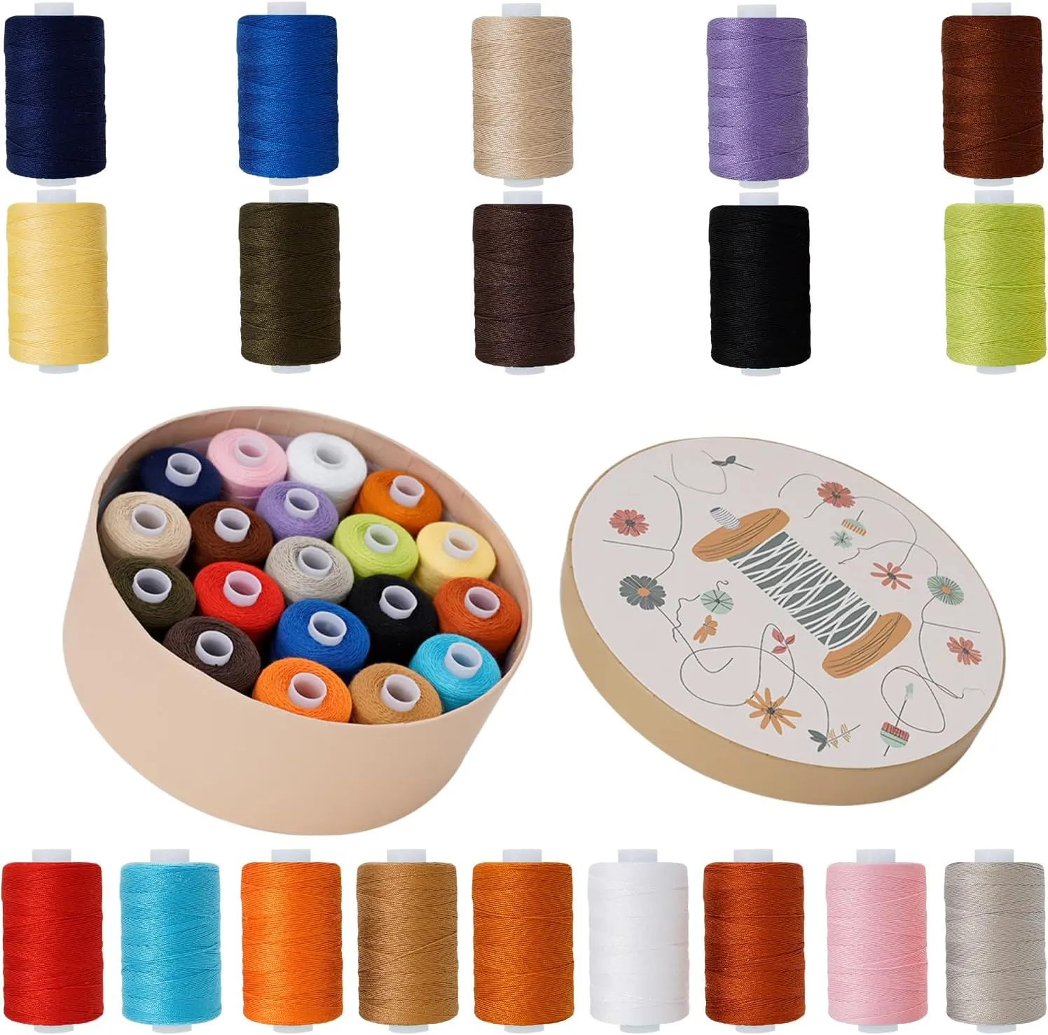 Sewing Thread 20S/3 Extra Strong for Jeans,Canvas,19 Colors 300m Spool,100% Polyester All Purpose Thread for Sewing Machine and Hand Sewing Repair