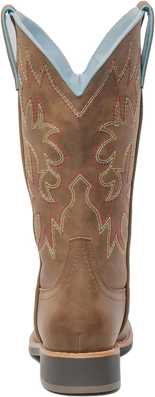 SheSole Western Cowboy Boots for Women Square Toe Mid Wide Calf Cowgirl Shoes Fashion Tan Brown Boot