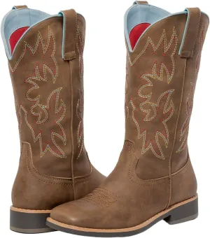 SheSole Western Cowboy Boots for Women Square Toe Mid Wide Calf Cowgirl Shoes Fashion Tan Brown Boot