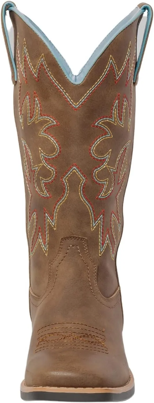 SheSole Western Cowboy Boots for Women Square Toe Mid Wide Calf Cowgirl Shoes Fashion Tan Brown Boot