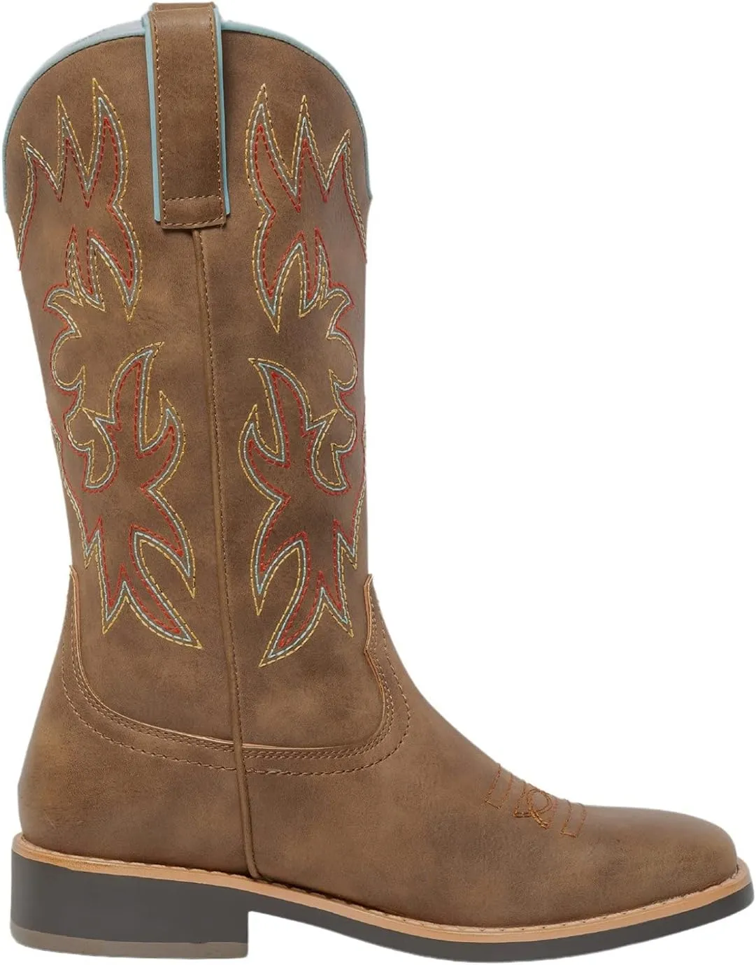 SheSole Western Cowboy Boots for Women Square Toe Mid Wide Calf Cowgirl Shoes Fashion Tan Brown Boot