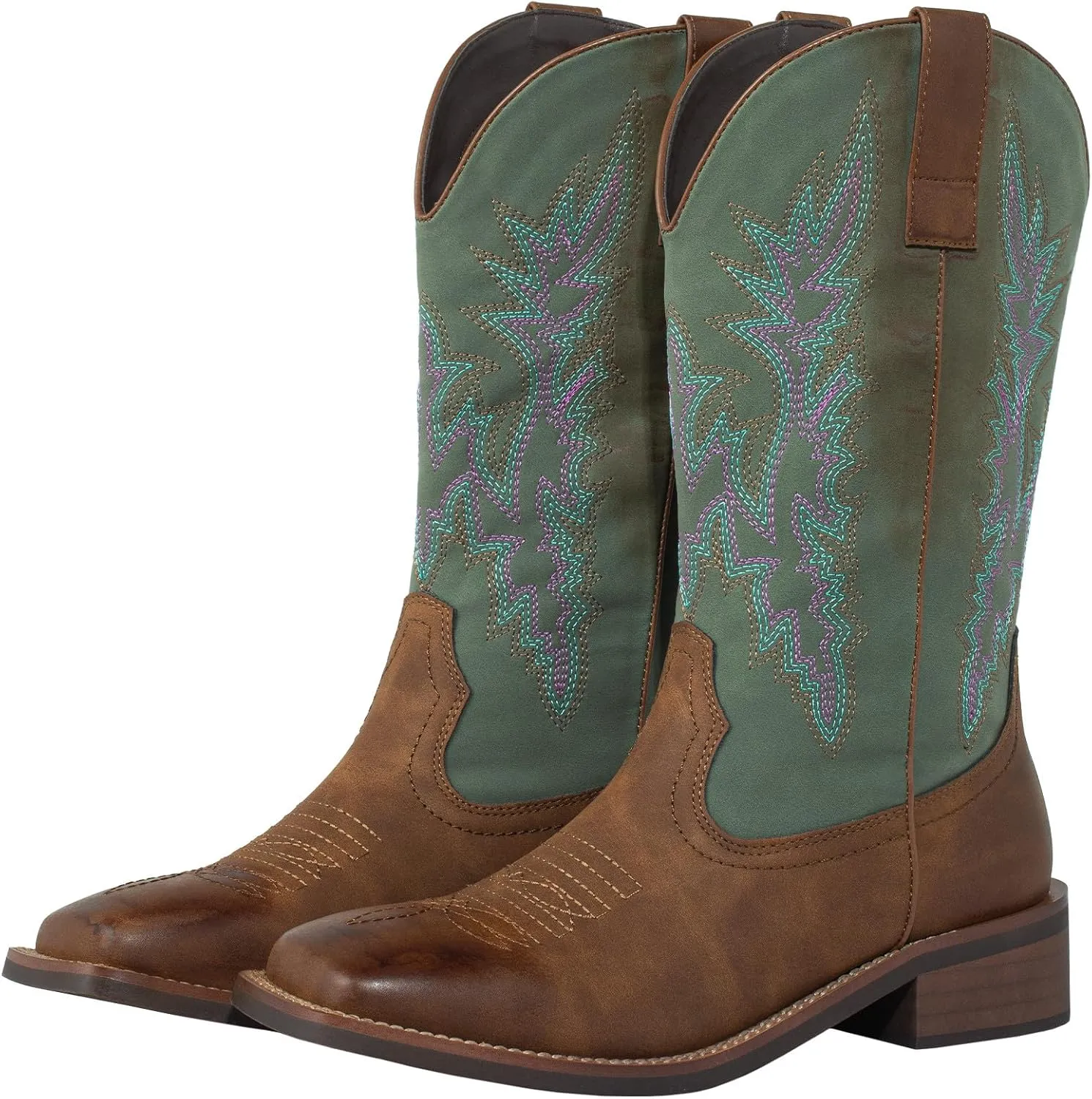 SheSole Women's Cowboy Boots Square Toe Wide Calf Cowgirl Boots Fashion Country Western Shoes