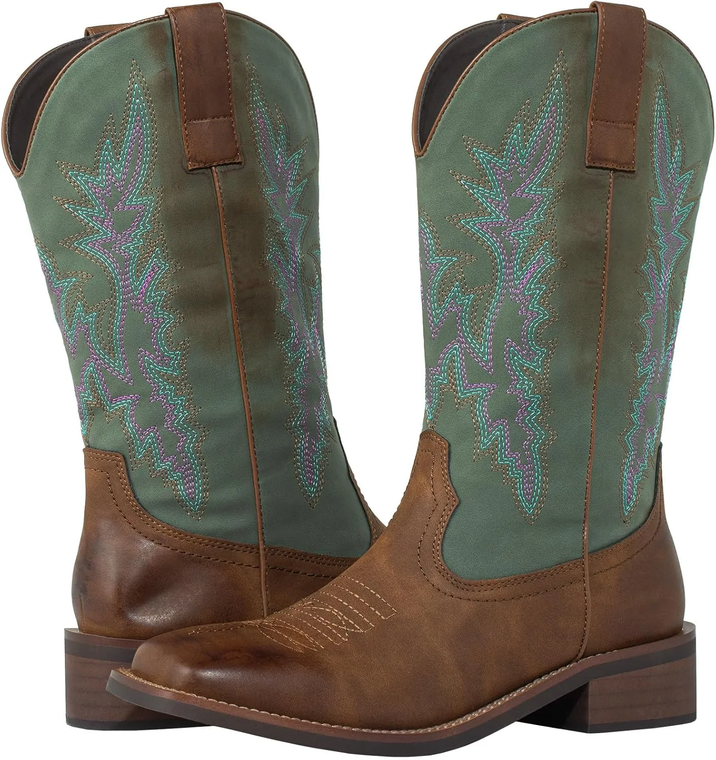 SheSole Women's Cowboy Boots Square Toe Wide Calf Cowgirl Boots Fashion Country Western Shoes