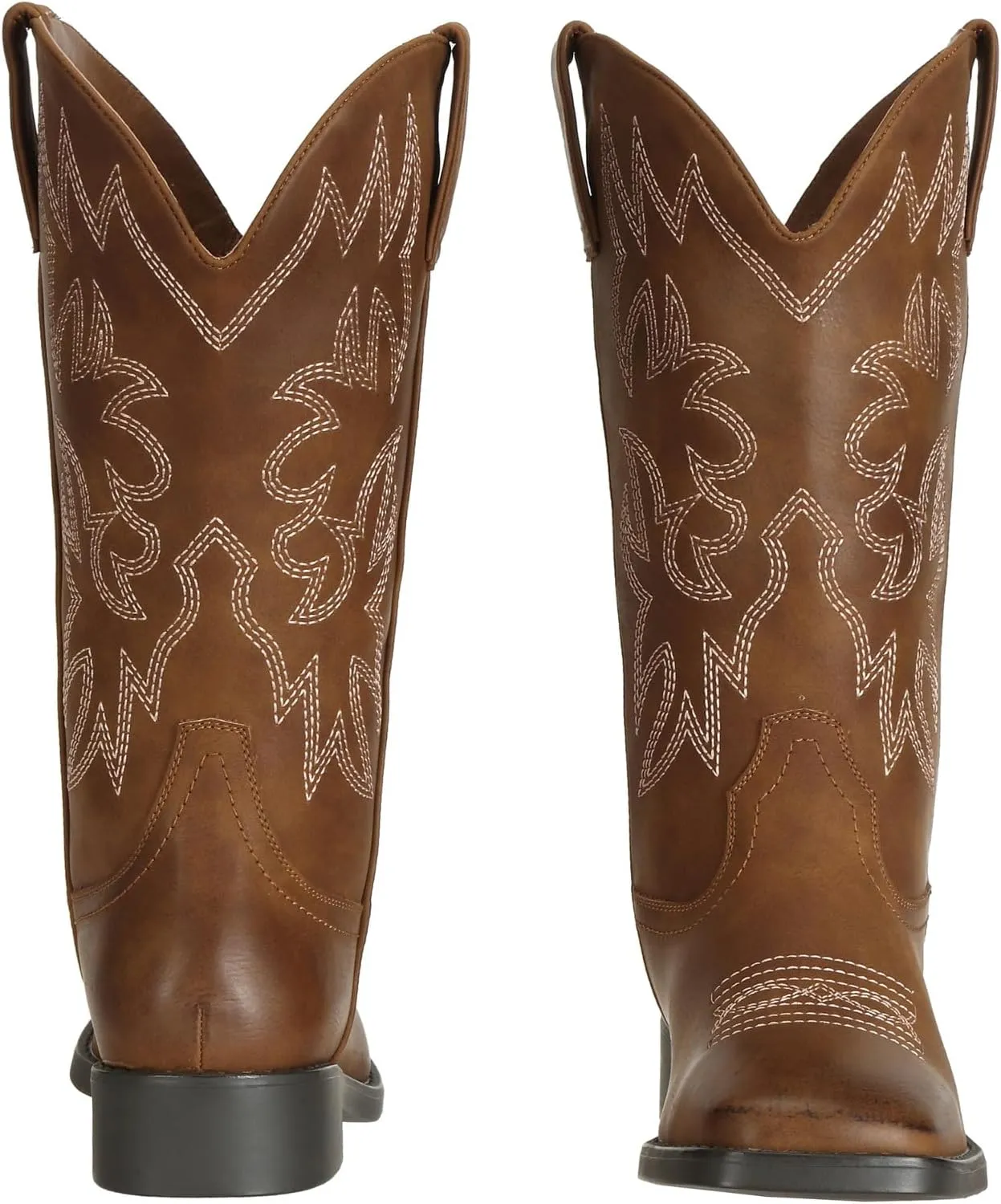 SheSole Women's Mid Calf Square Toe Cowgirl Western Cowboy Boots Brown
