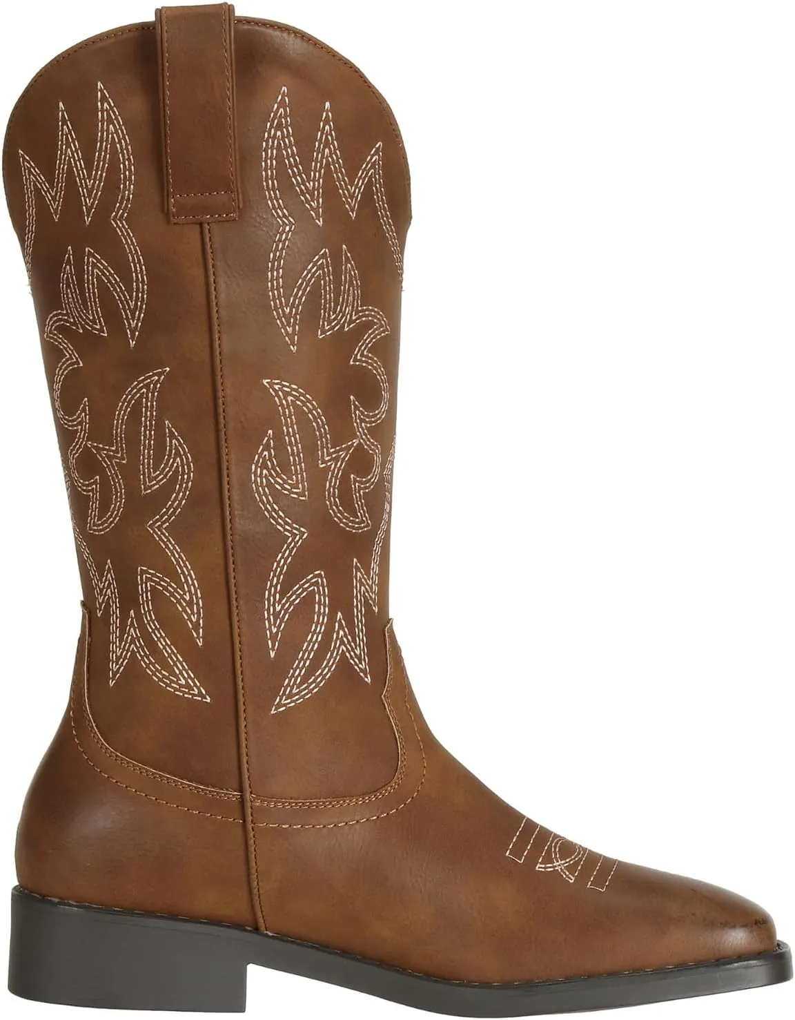 SheSole Women's Mid Calf Square Toe Cowgirl Western Cowboy Boots Brown