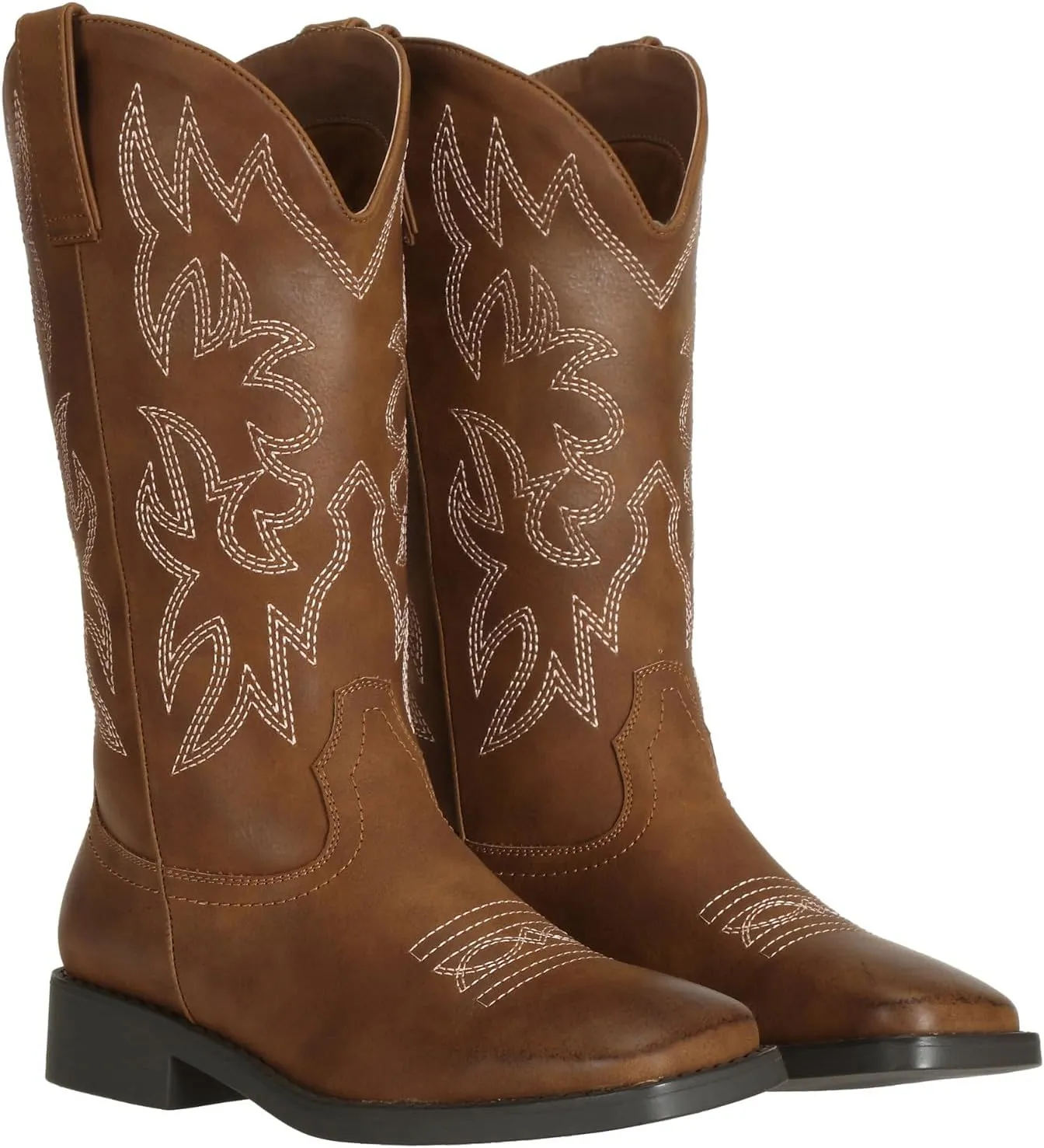 SheSole Women's Mid Calf Square Toe Cowgirl Western Cowboy Boots Brown